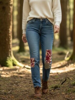 Soft Surroundings Women's Size 12 Elle patchwork Jeans in Light Wash